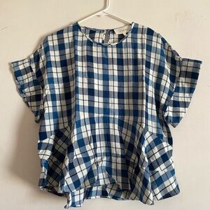The Great Plaid The Twirl Top Oversized Boxy Blouse Punic Plaid Blue Size 0
